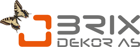Brix Dekor logo med sommerfugl og orange firkant